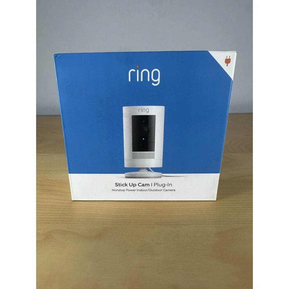 Ring Stick Up Cam Plug-In Security Camera Indoor/Outdoor 1080p White New B0C5QRY